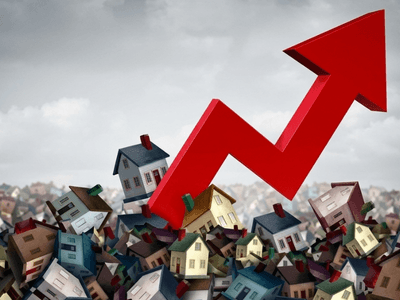 Graphical representation of rising real estate market trends among clustered houses